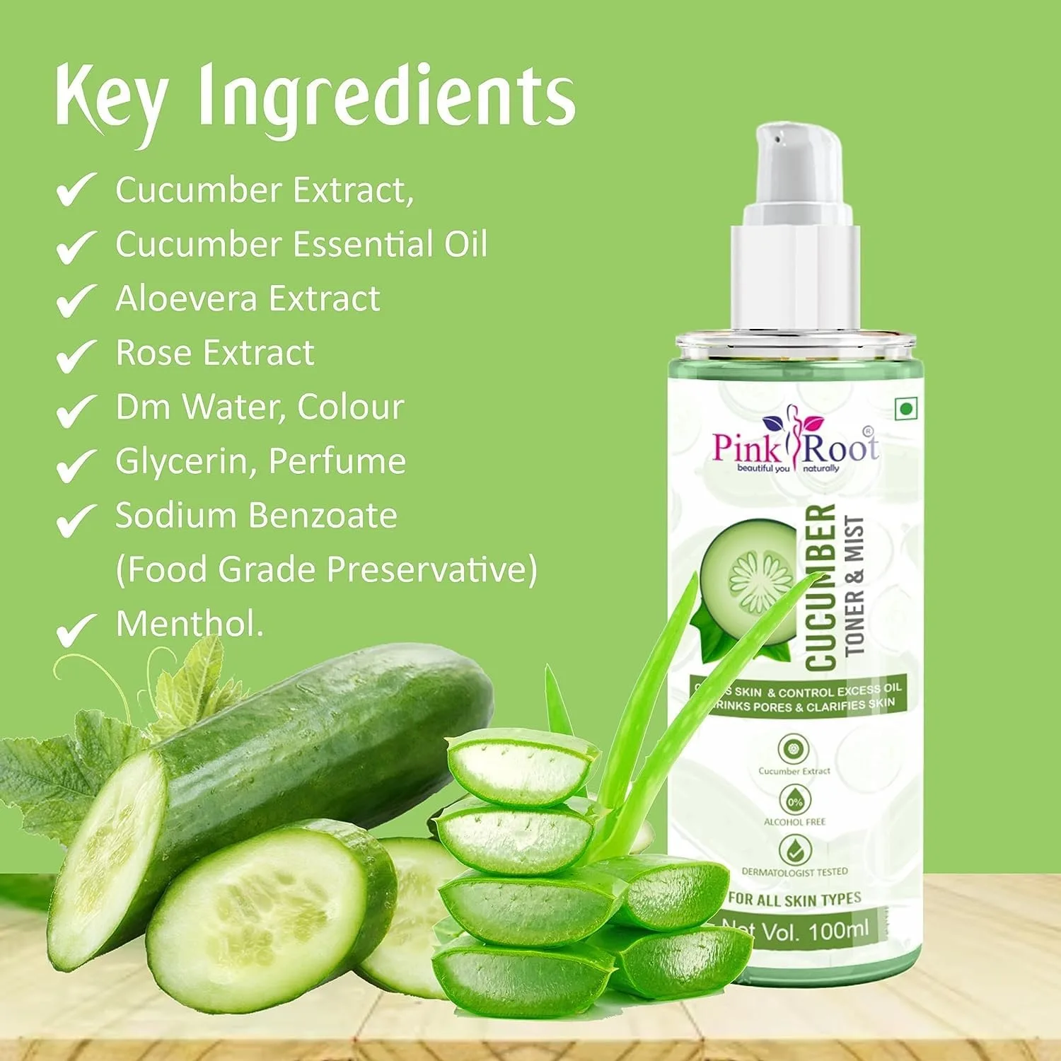 Pink Root Cucumber Toner & Mist 100ml, Hydrating Pore Tightening Moisturizing Revitalising Face Spray Toner for All Skin Types, Natural, No Alcohol, Parabens & Sulphates view 3