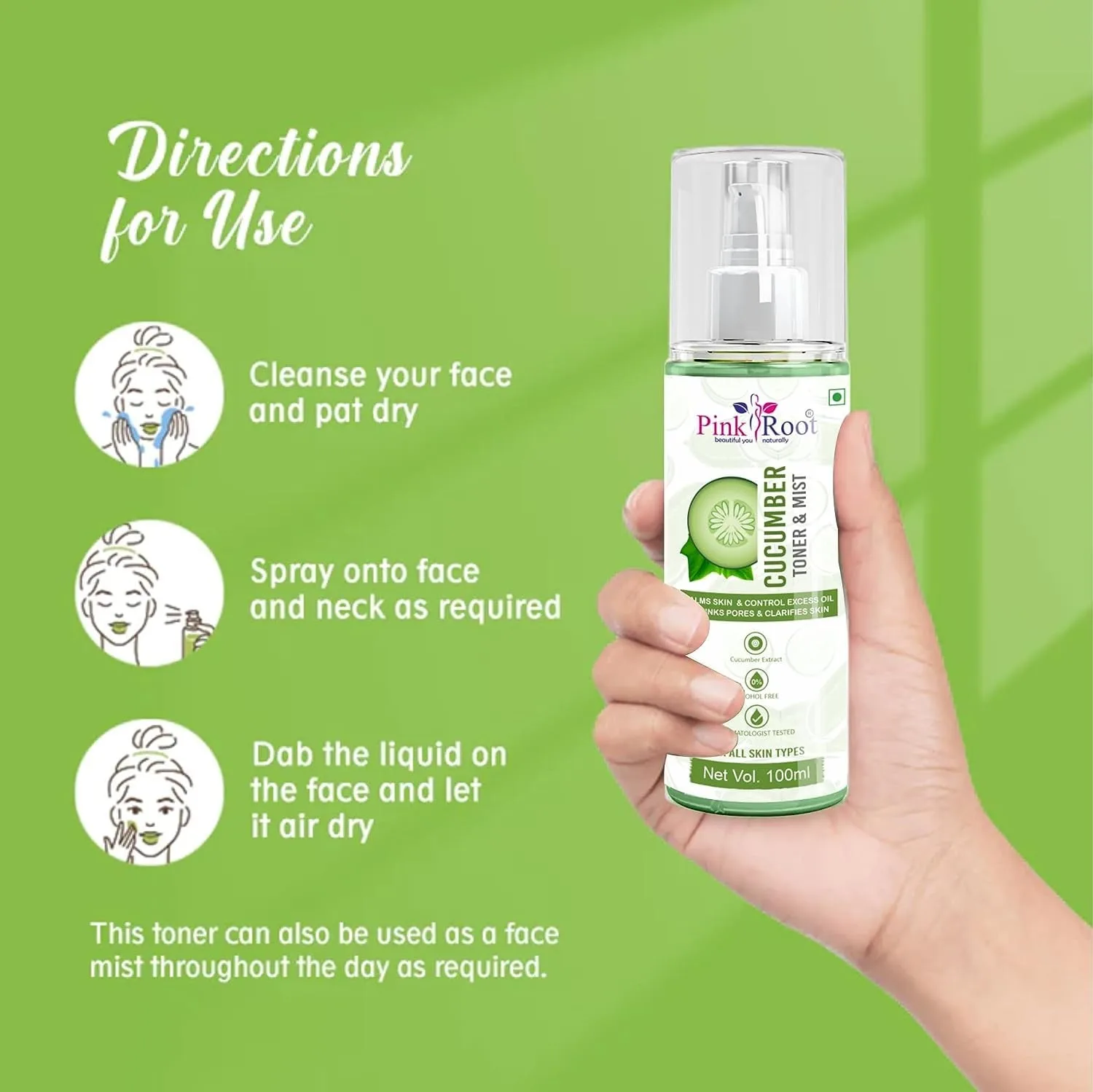 Pink Root Cucumber Toner & Mist 100ml, Hydrating Pore Tightening Moisturizing Revitalising Face Spray Toner for All Skin Types, Natural, No Alcohol, Parabens & Sulphates view 4