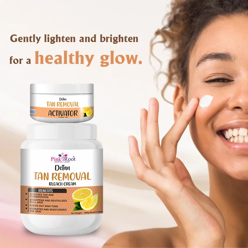 Pink Root Detan Tan Removal Bleach Cream with Activator 1kg, helps in removing tan & gives instant fairness view 5