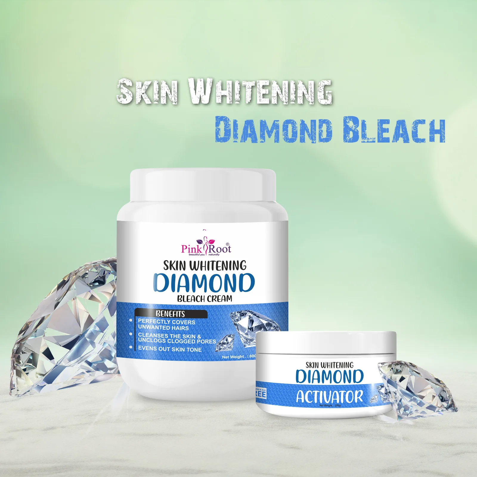 Pink Root Skin Whitening Diamond Bleach Cream with Activator 1Kg gives Sparkling brightness & purification & gives fairer skin view 4
