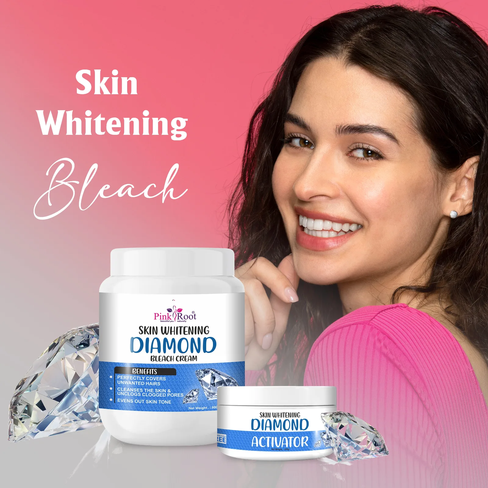 Pink Root Skin Whitening Diamond Bleach Cream with Activator 1Kg gives Sparkling brightness & purification & gives fairer skin view 5