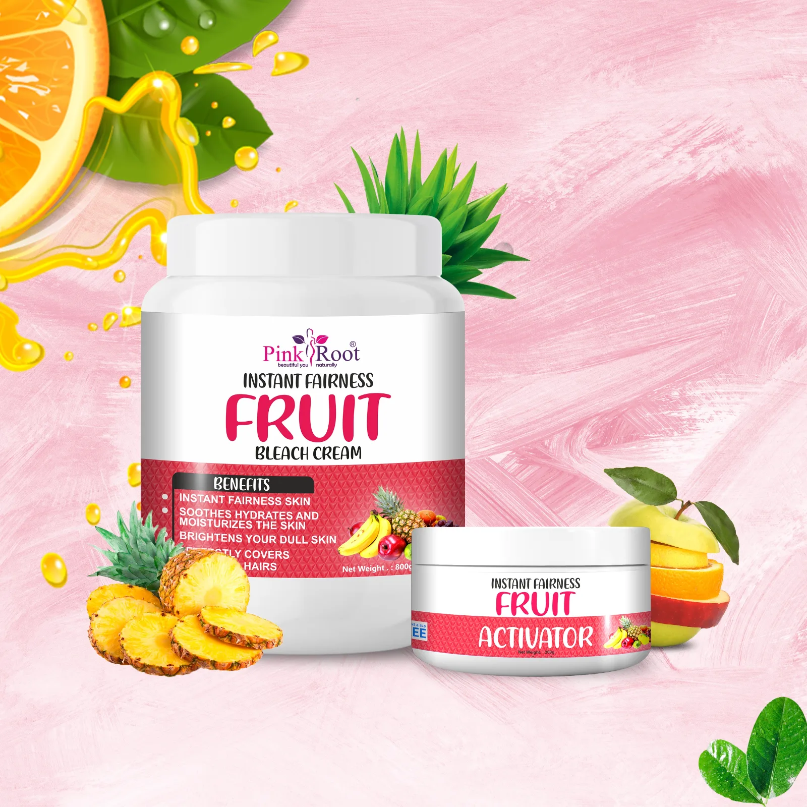 Pink Root Fruit Bleach Cream with Activator 1Kg, for Instant Fairness of Skin, Reduces Dark Spots and Tan view 2