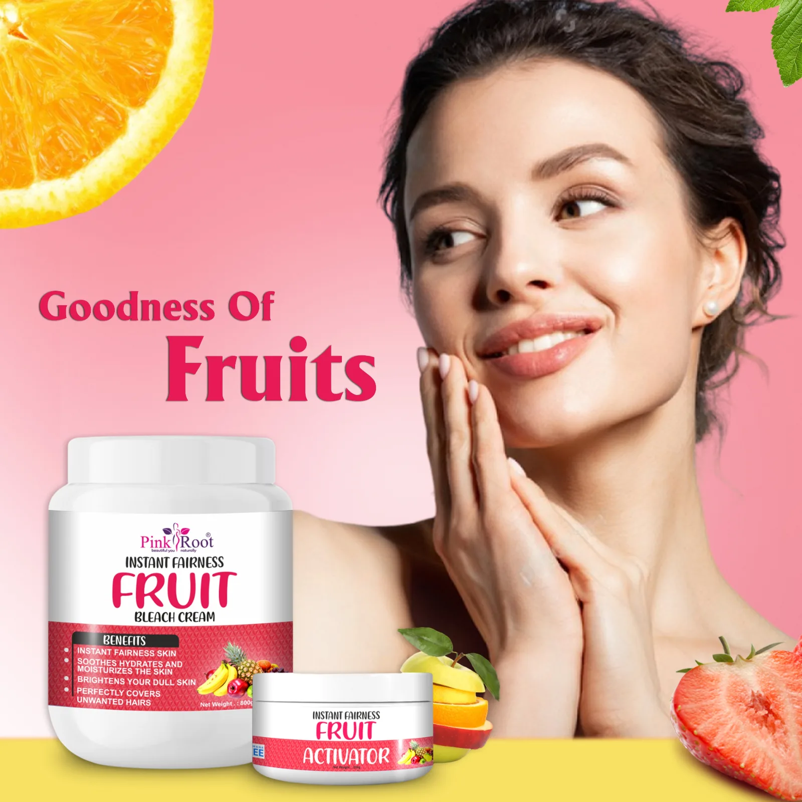 Pink Root Fruit Bleach Cream with Activator 1Kg, for Instant Fairness of Skin, Reduces Dark Spots and Tan view 5