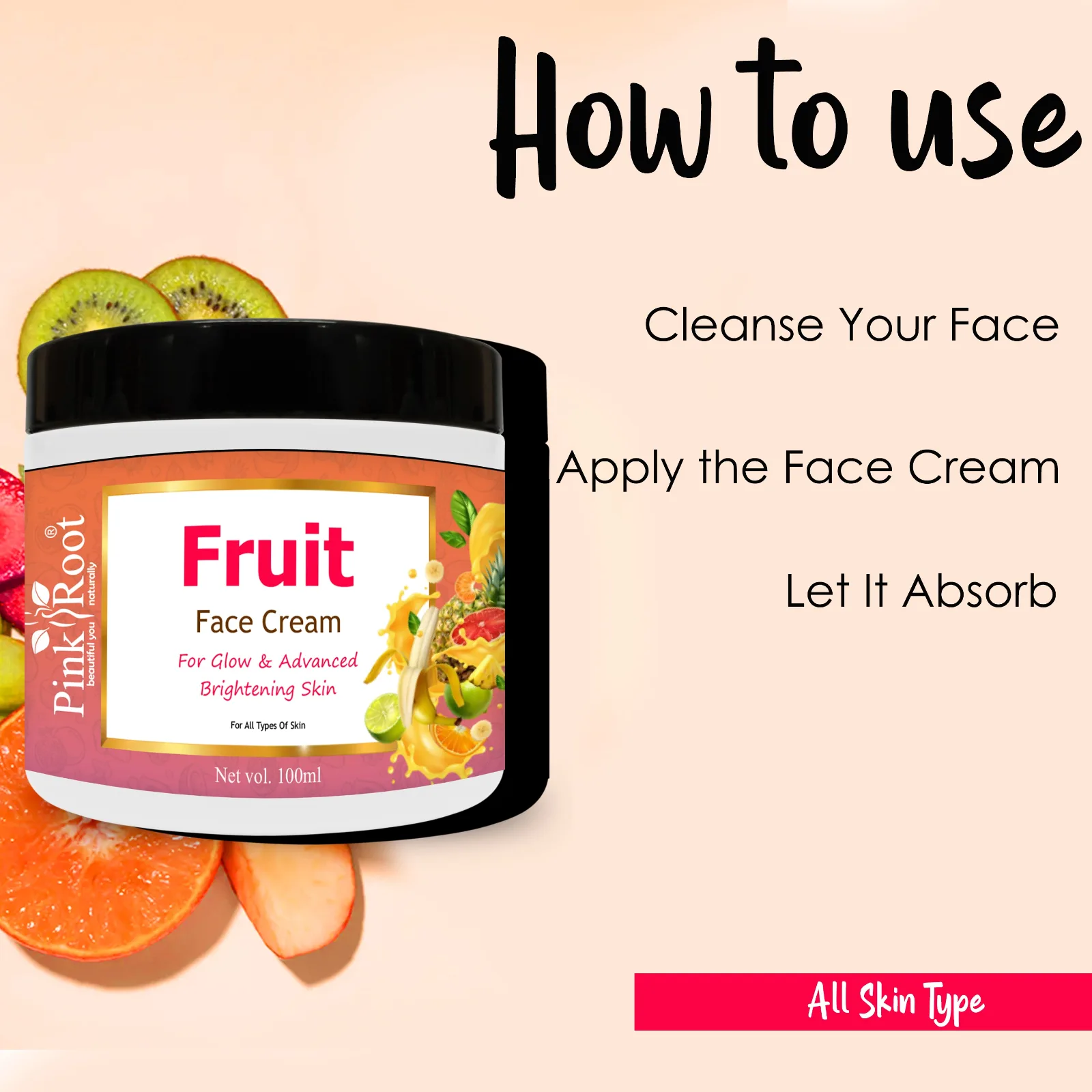 Pink Root Mix Fruit Cream Skin Care Cream Enriched with Vitamin E Oil for Removing dead cells & Nourishing Skin (100ml) view 5