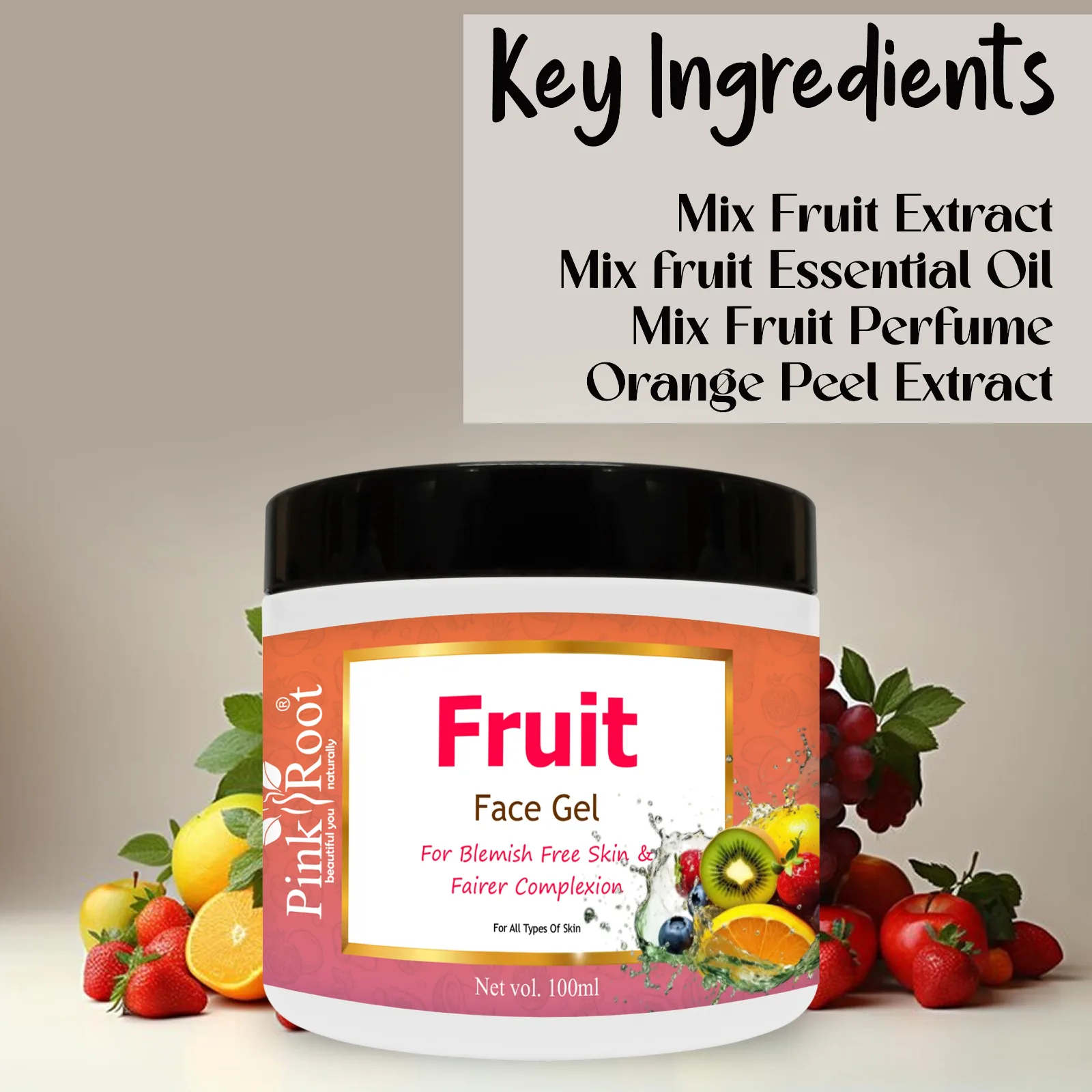 Pink Root Mix Fruit Gel 100ml, Enriched with Aloe Vera & Papaya Extract,Vitamin E Oil for Removing dead cells & Nourishing Skin view 2