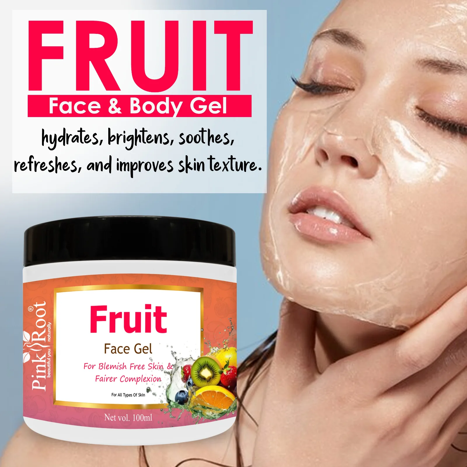 Pink Root Mix Fruit Gel 100ml, Enriched with Aloe Vera & Papaya Extract,Vitamin E Oil for Removing dead cells & Nourishing Skin view 3