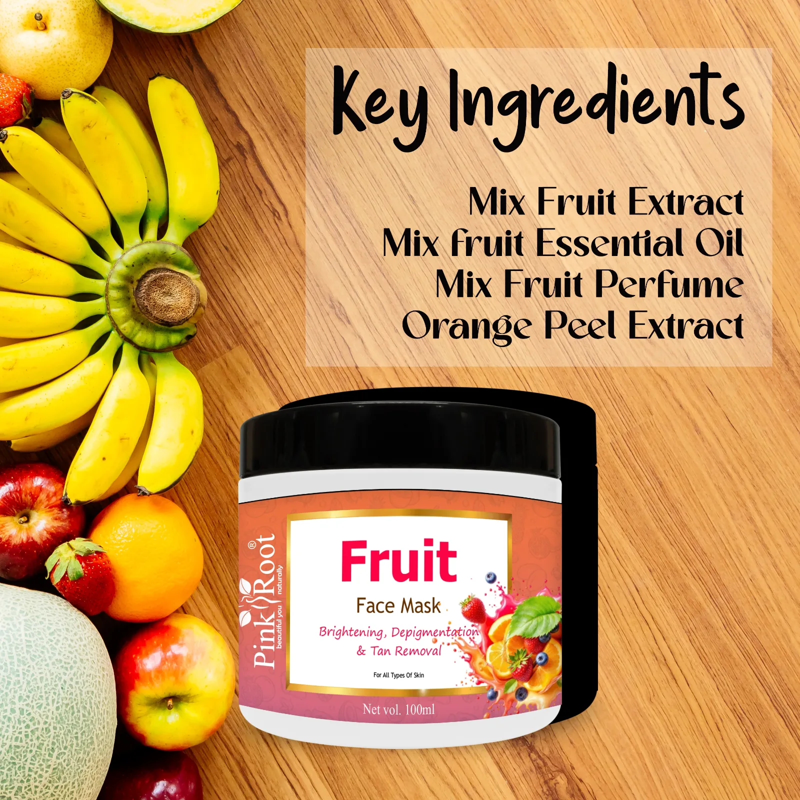 Pink Root Mix Fruit Cream Mask 100ml, Enriched with Vitamin E, Aloe Vera Extract for Removing dead cells & Nourishing Skin view 2