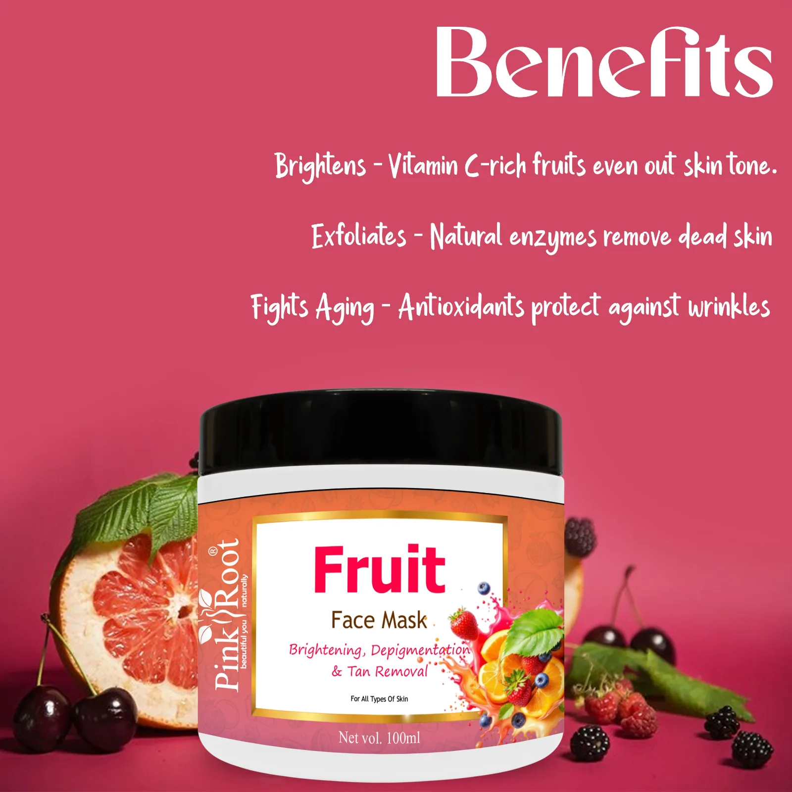Pink Root Mix Fruit Cream Mask 100ml, Enriched with Vitamin E, Aloe Vera Extract for Removing dead cells & Nourishing Skin view 3