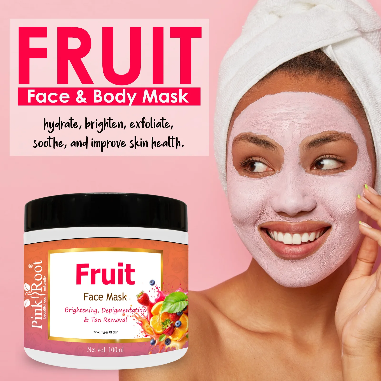 Pink Root Mix Fruit Cream Mask 100ml, Enriched with Vitamin E, Aloe Vera Extract for Removing dead cells & Nourishing Skin view 4
