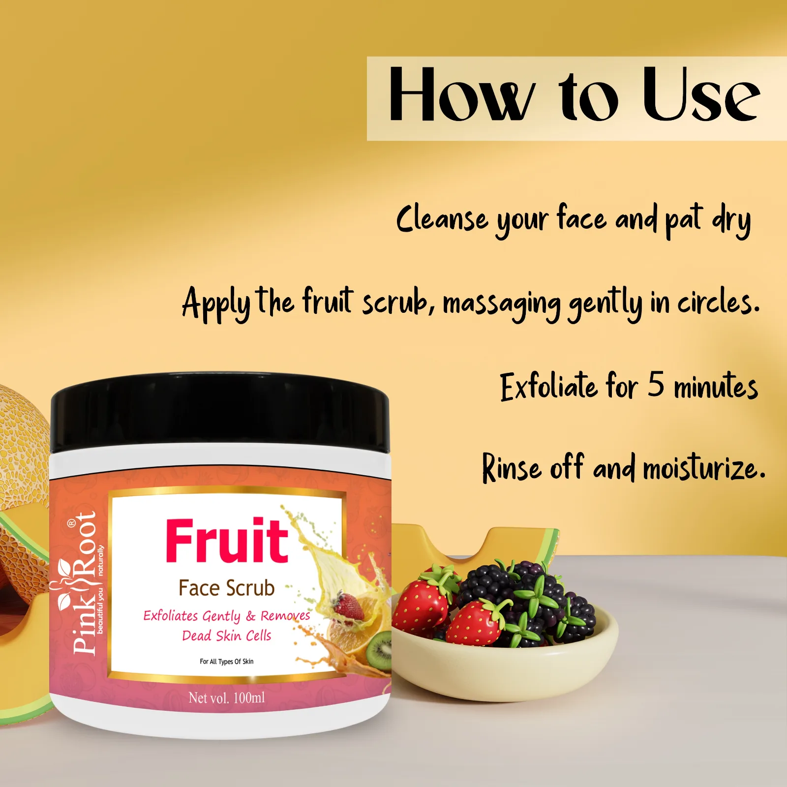 Pink Root Mix Fruit Scrub 100ml, Enriched with Vitamin E, Aloe Vera Extract for Removing dead cells & Nourishing Skin view 4