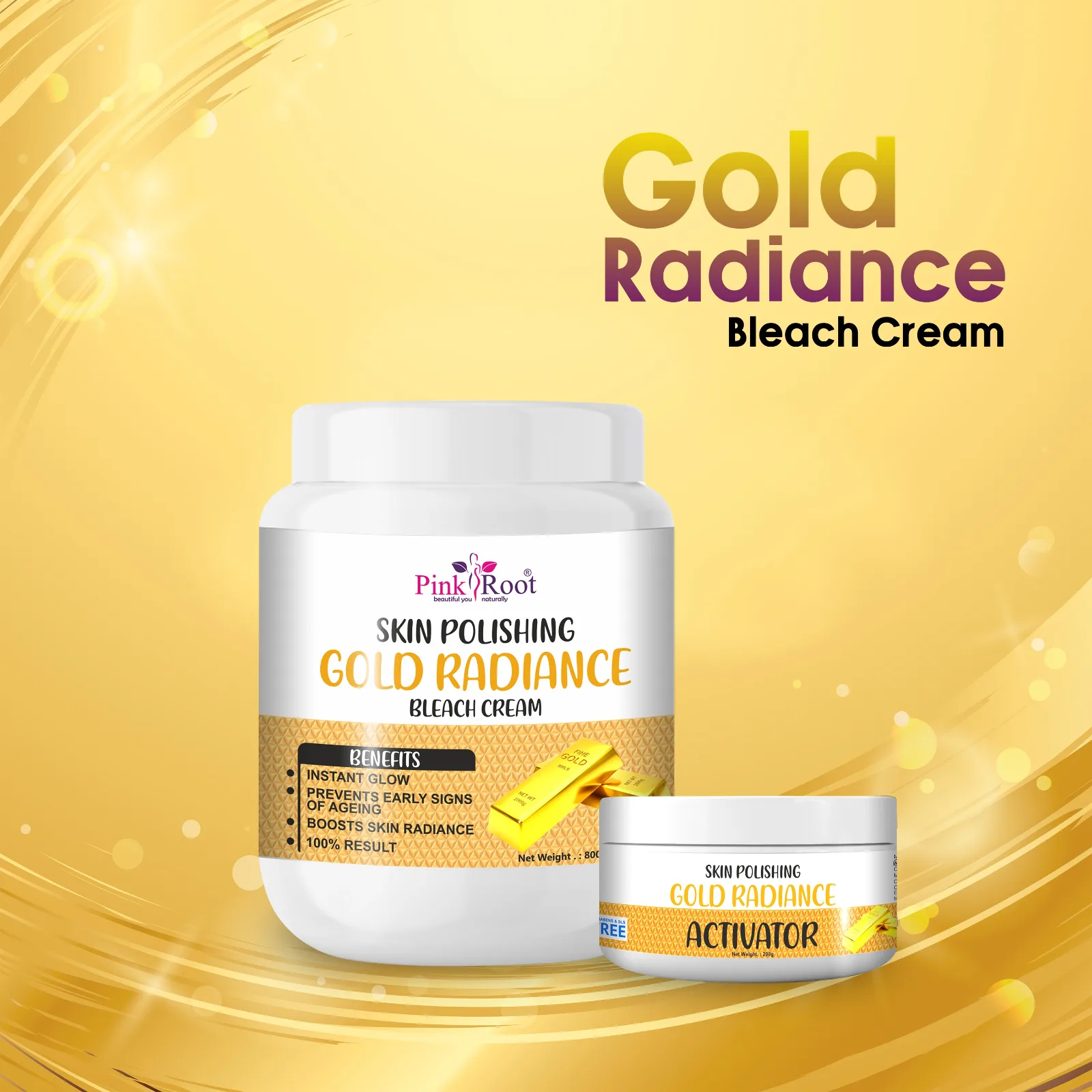 Pink Root Skin Polishing Gold Bleach Cream with Activator 1Kg| Reduces Signs of Ageing & Gives Brighter Polished Skin view 2