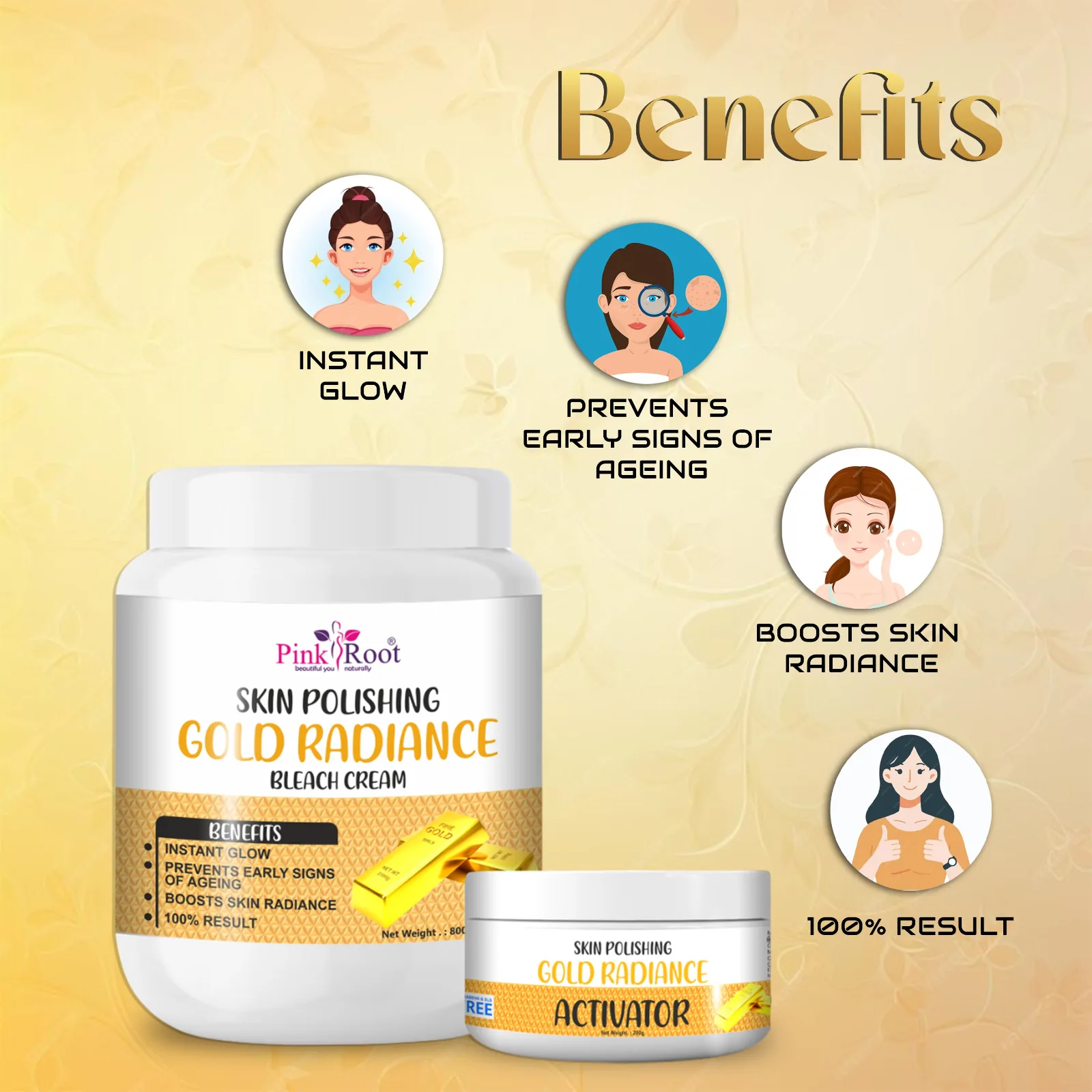 Pink Root Skin Polishing Gold Bleach Cream with Activator 1Kg| Reduces Signs of Ageing & Gives Brighter Polished Skin view 3