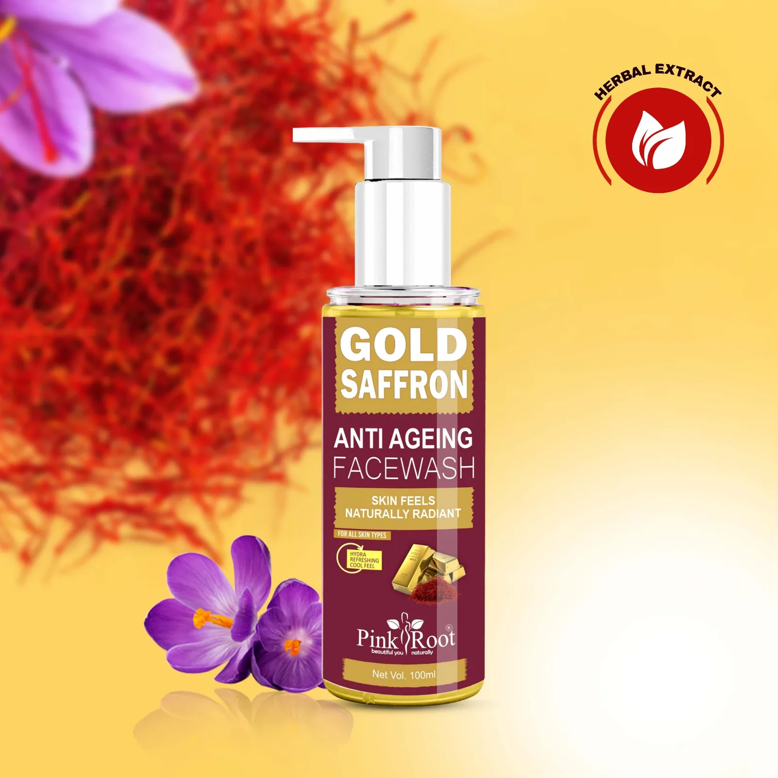Pink Root Gold Saffron Face Wash 100ml view 4