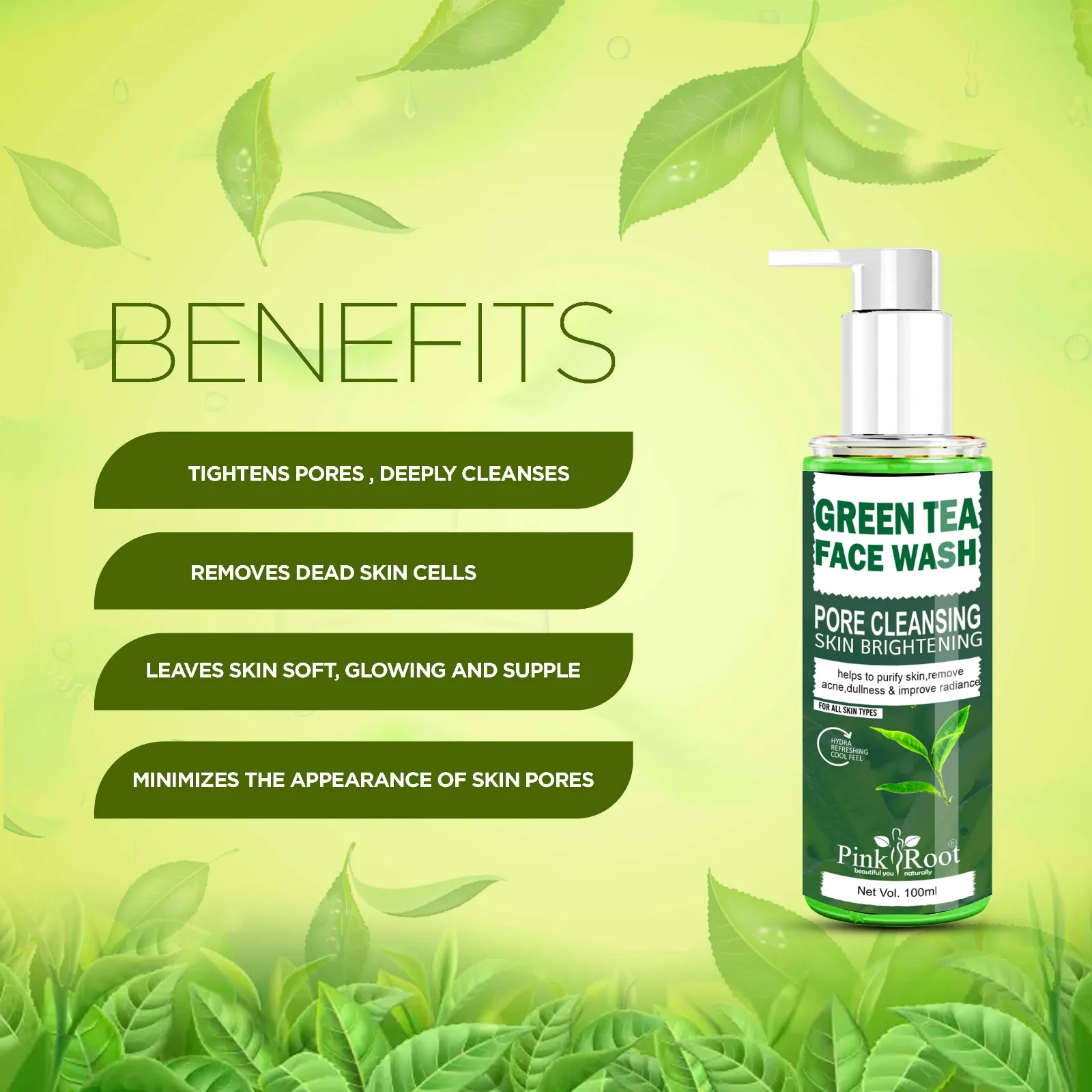 Pink Root Green Tea Pore Cleansing Face Wash 100ml view 2