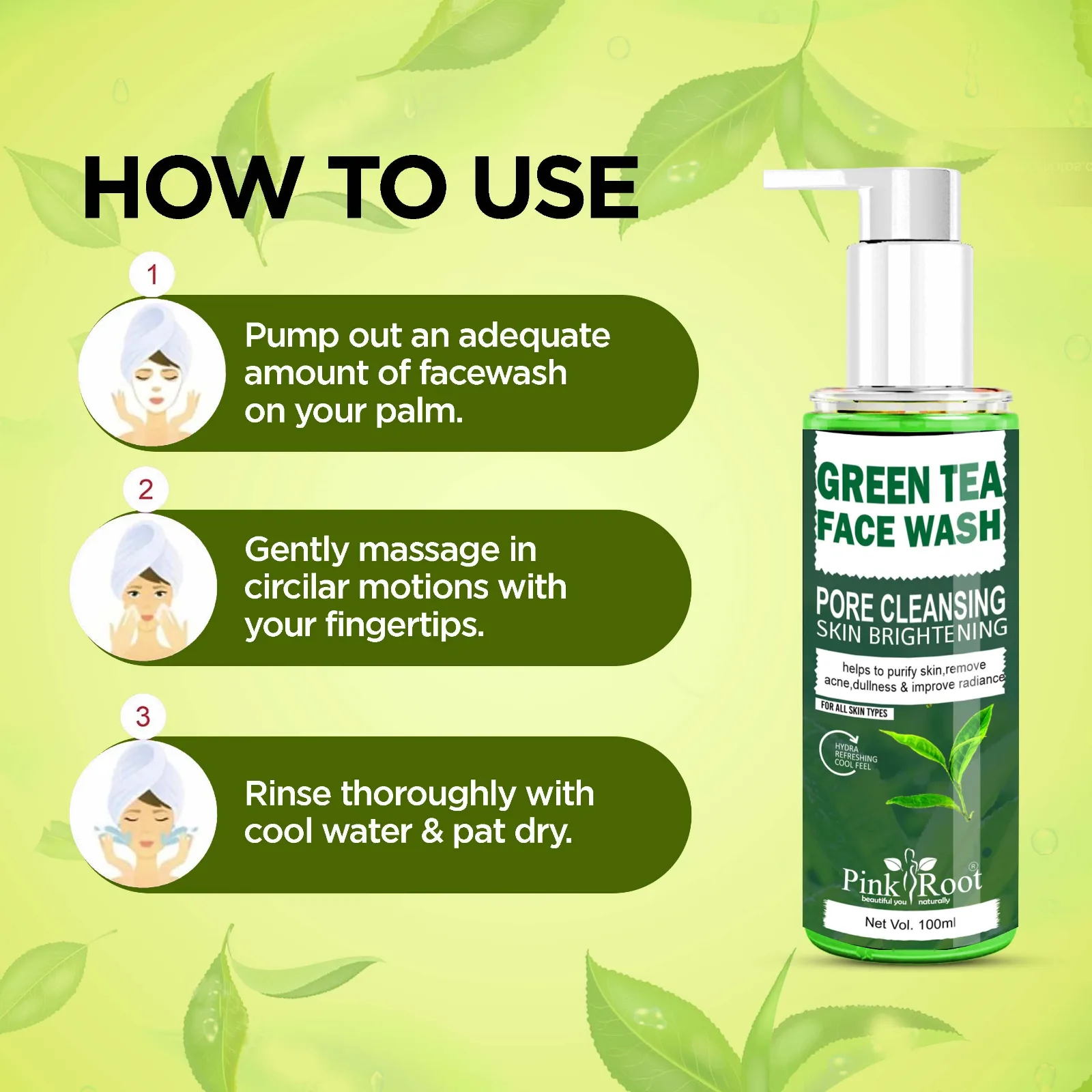 Pink Root Green Tea Pore Cleansing Face Wash 100ml view 3