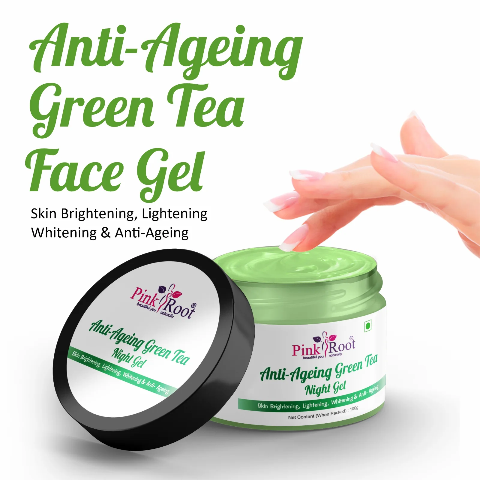 Pink Root Anti Aging Green Tea Night Gel 100gm | Acne-Prone | Night Cream For Women | Overnight Repair view 3