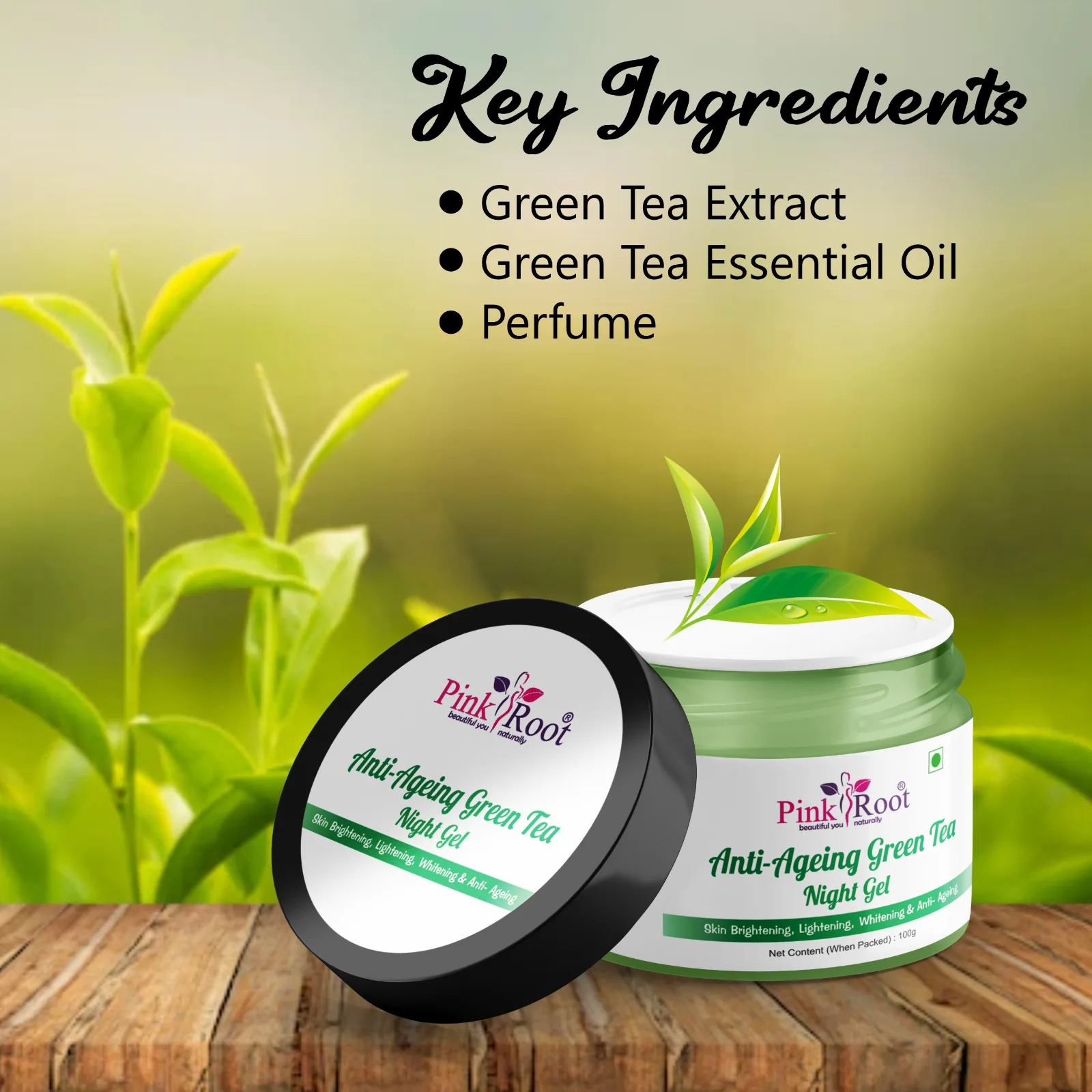 Pink Root Anti Aging Green Tea Night Gel 100gm | Acne-Prone | Night Cream For Women | Overnight Repair view 4