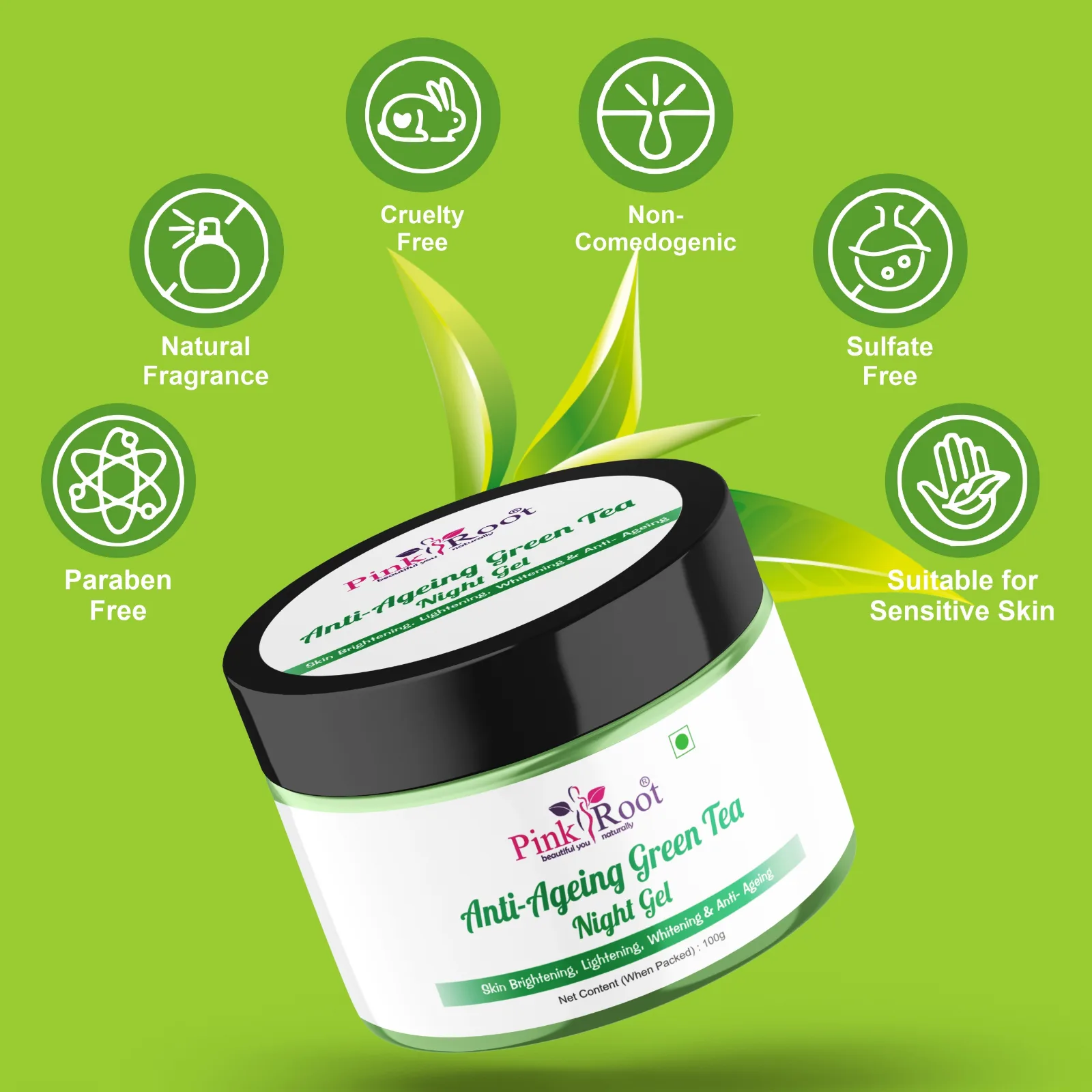 Pink Root Anti Aging Green Tea Night Gel 100gm | Acne-Prone | Night Cream For Women | Overnight Repair view 6