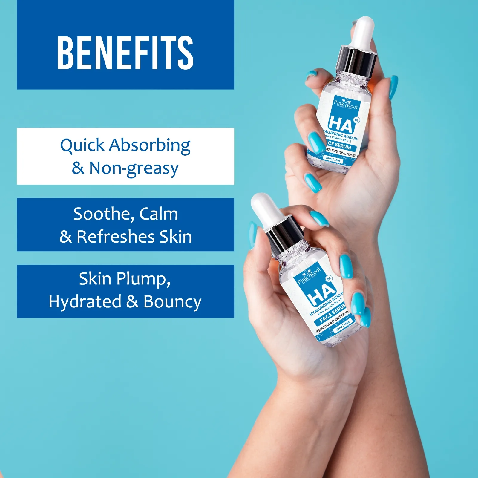 Pink Root Hyaluronic Acid 1% Face Serum Vitamin B5+E|Hydrates Skin, For All Skin, 30ml (30 ml) view 3