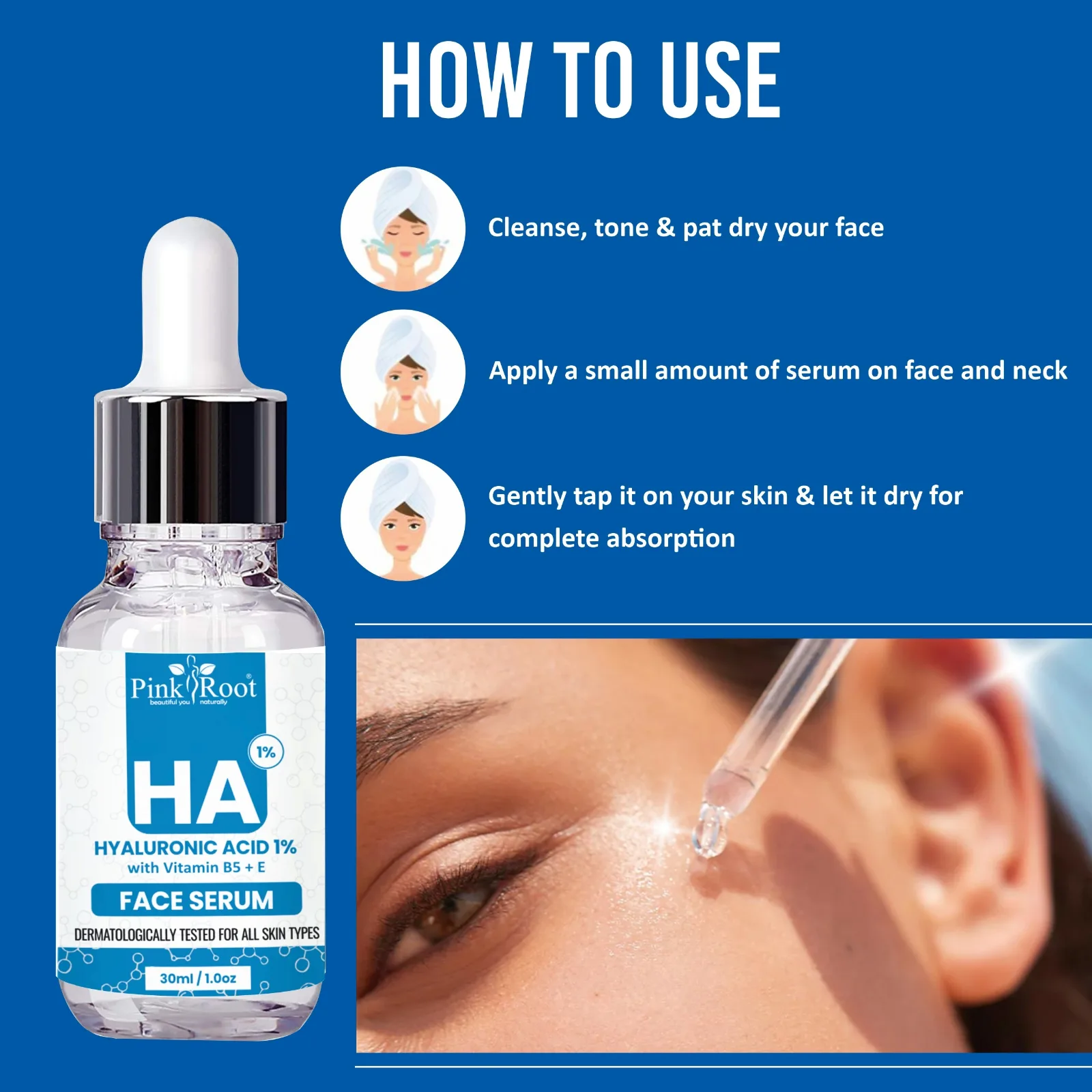 Pink Root Hyaluronic Acid 1% Face Serum Vitamin B5+E|Hydrates Skin, For All Skin, 30ml (30 ml) view 5