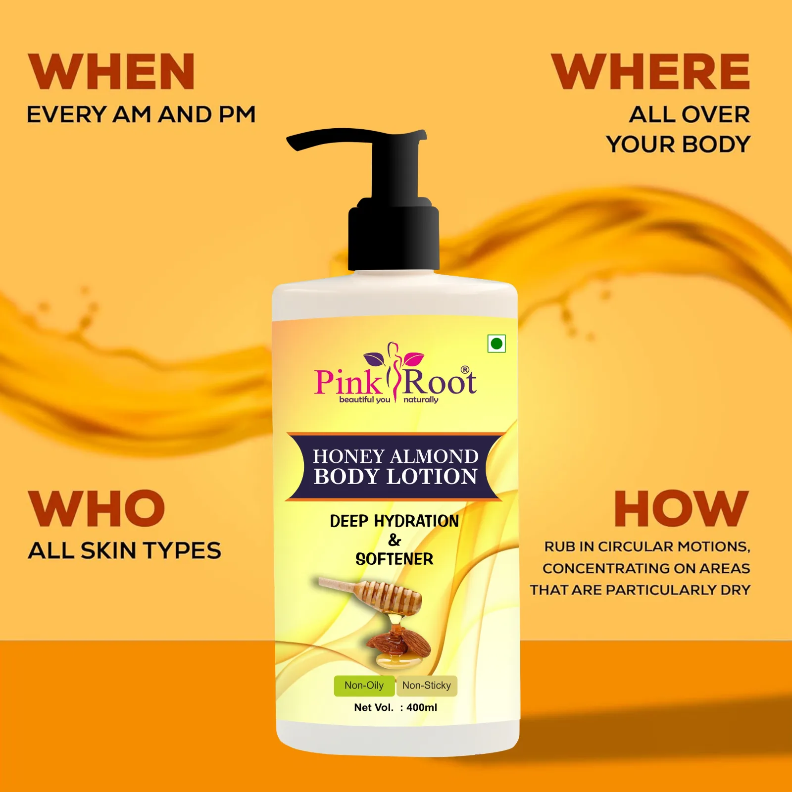 Pink Root Honey Almond Body Lotion - hydrating & moisturizing, protects and nourishes your skin (400ml) view 4