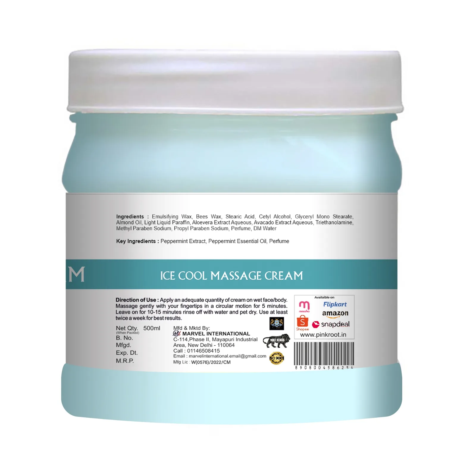 Pink Root  Ice Cool Massage Cream for Anti-acne & Pimples, Anti-ageing, Softening & Smoothening 500ml view 3