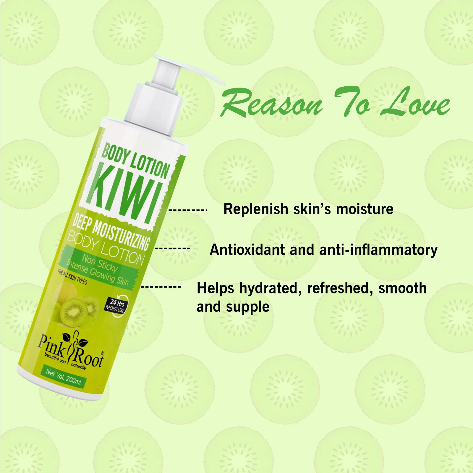 Pink Root Kiwi Body Lotion | Intensive Care Deep Moisture Body Lotion with Pure Kiwi Extract  (200 ml) view 2