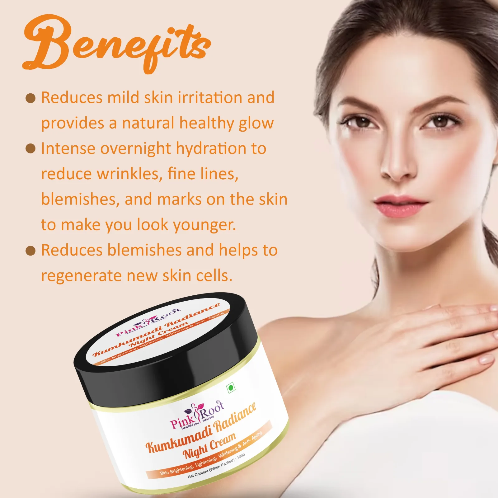 Pink Root Kumkumadi Radiance Night Cream For Improve Skin Texture, Beautiful Skin, Anti Aging 100ml view 2