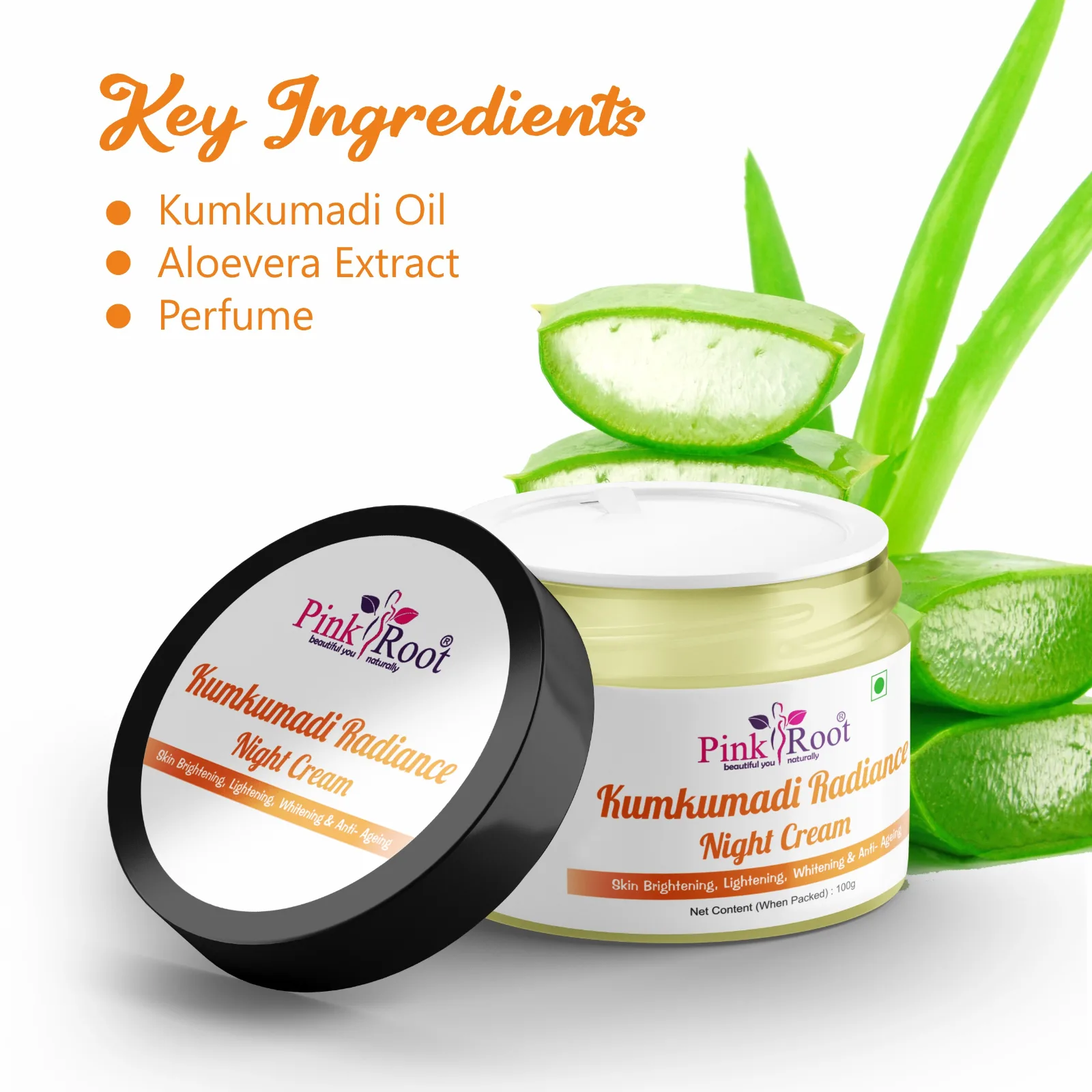 Pink Root Kumkumadi Radiance Night Cream For Improve Skin Texture, Beautiful Skin, Anti Aging 100ml view 4