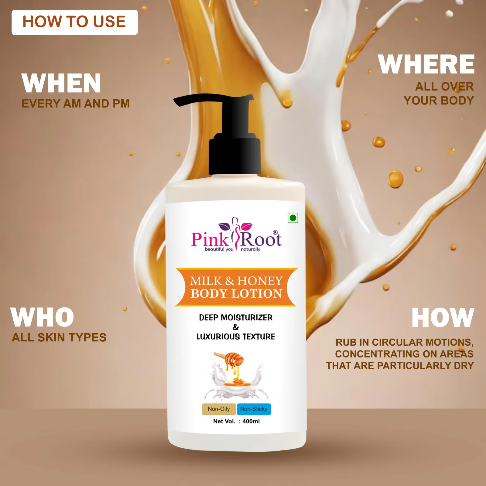 Pink Root Milk & Honey Body Lotion -Enriched with skin softening milk and naturally nourishing honey (400ml) view 4