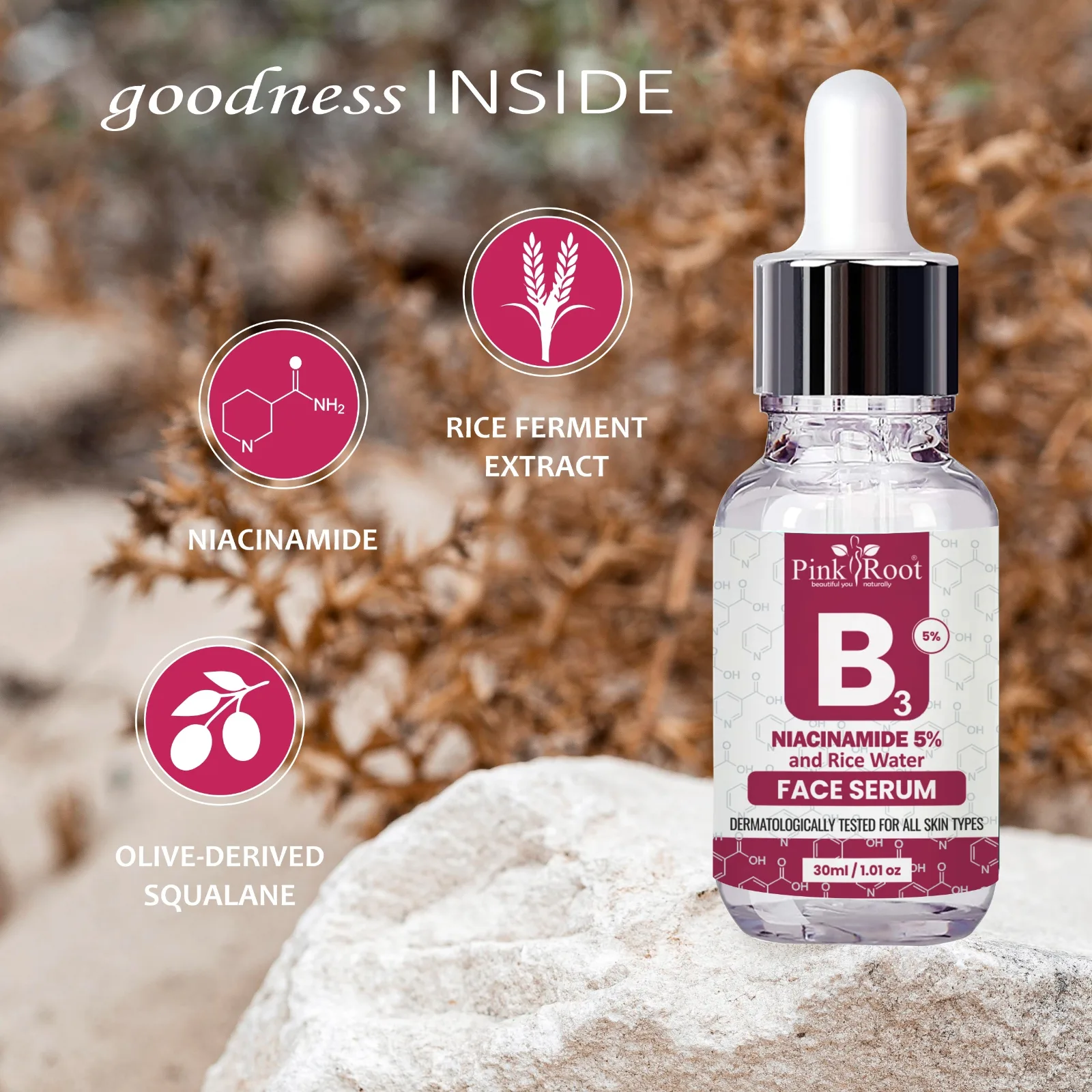 Pink Root Niacinamide 5% & Rice Water Face Serum|For Clear, Blemish-Free, Bright Skin, 30ml (30 ml) view 6
