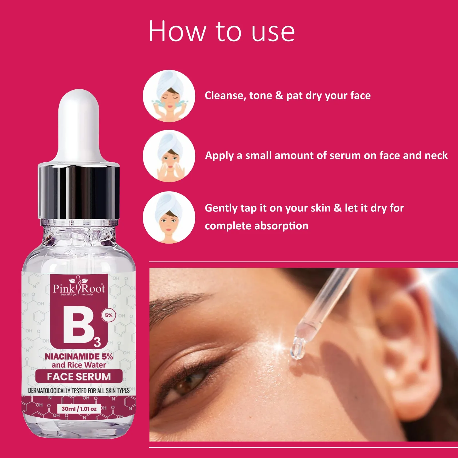 Pink Root Niacinamide 5% & Rice Water Face Serum|For Clear, Blemish-Free, Bright Skin, 30ml (30 ml) view 4