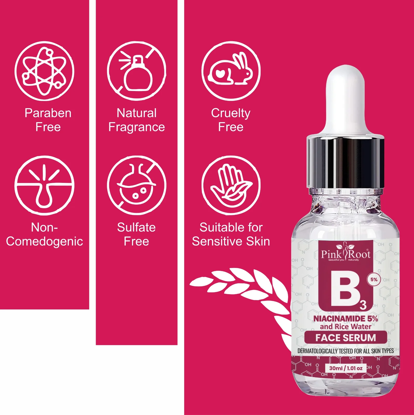 Pink Root Niacinamide 5% & Rice Water Face Serum|For Clear, Blemish-Free, Bright Skin, 30ml (30 ml) view 5