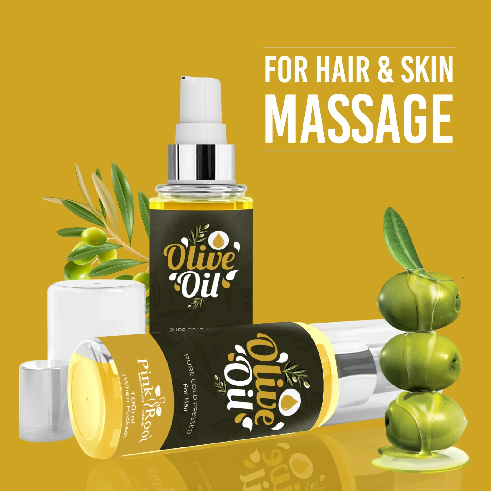 Pink Root Pure Olive Oil - Virgin & Cold Pressed Oil for Hair & Skin - Prevents Hair Loss Hair Oil  (100 ml) view 3