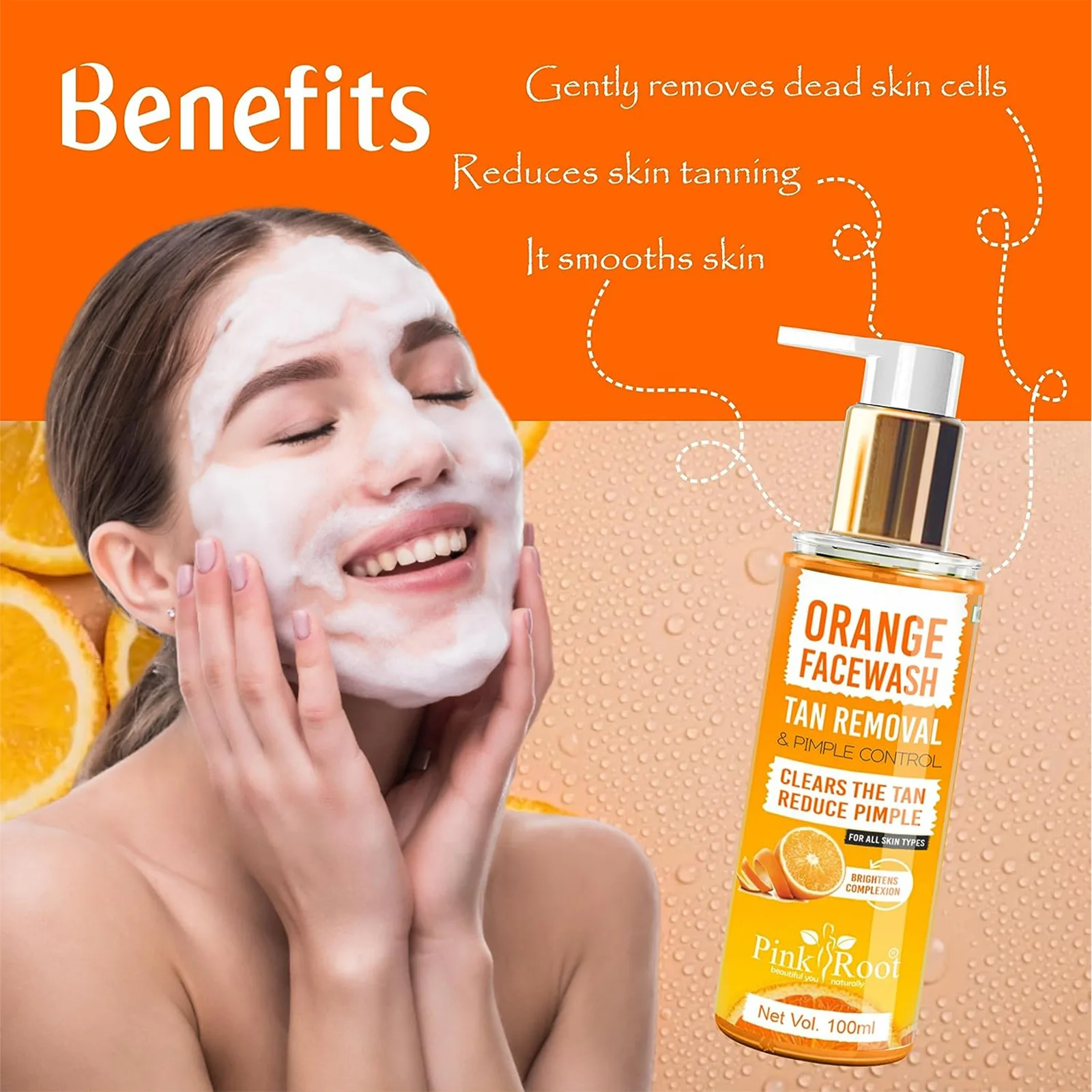 Pink Root Orange Face Wash (100 ml) - Anti-Tan, Skin Lightening & Orange Oil Pore Cleansing Face Wash view 2