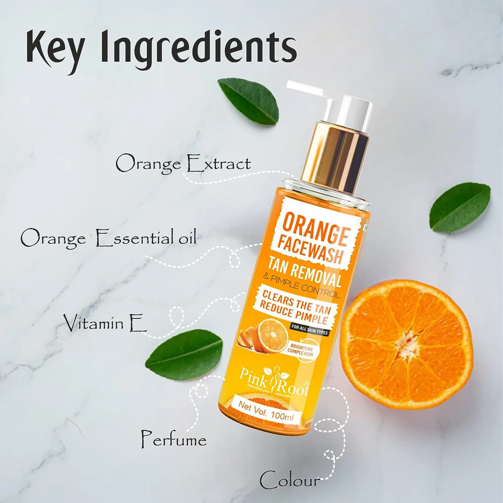 Pink Root Orange Face Wash (100 ml) - Anti-Tan, Skin Lightening & Orange Oil Pore Cleansing Face Wash view 4