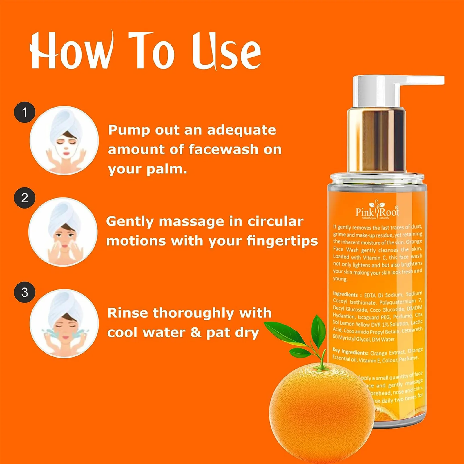 Pink Root Orange Face Wash (100 ml) - Anti-Tan, Skin Lightening & Orange Oil Pore Cleansing Face Wash view 3