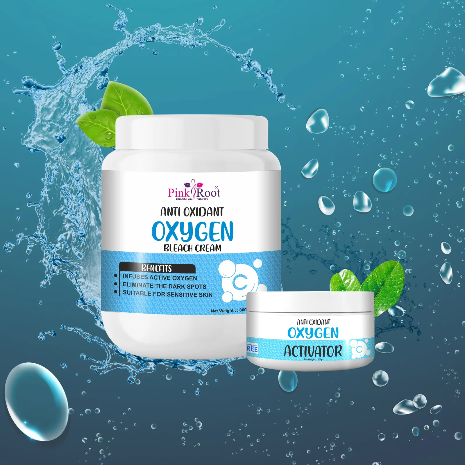 Pink Root Anti Oxidant Oxygen Bleach Cream with Activator 1Kg, helps in oxidising skin, reduces redness, acne & pimples view 2