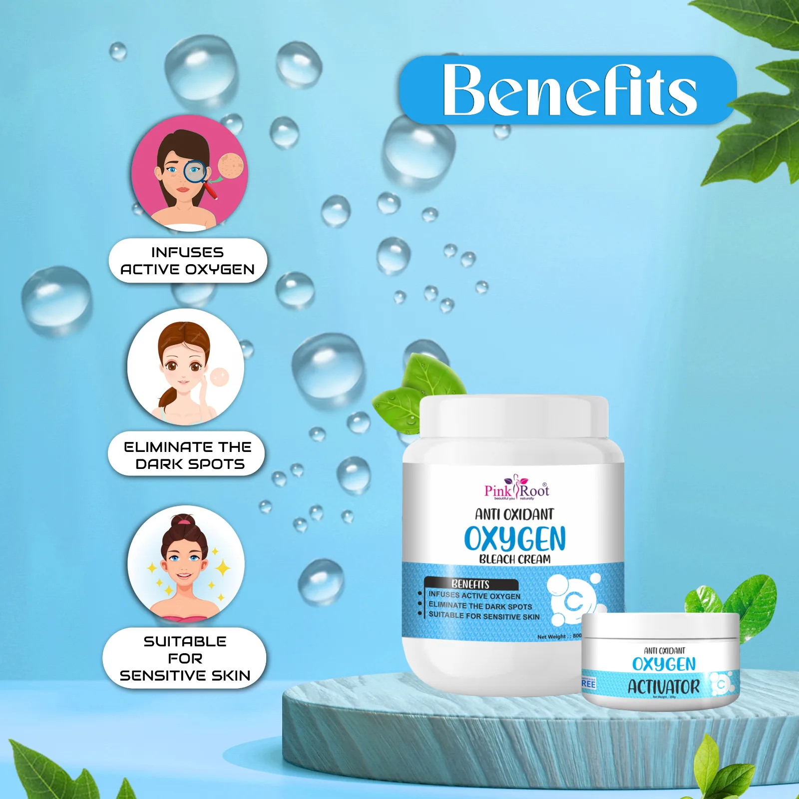 Pink Root Anti Oxidant Oxygen Bleach Cream with Activator 1Kg, helps in oxidising skin, reduces redness, acne & pimples view 3