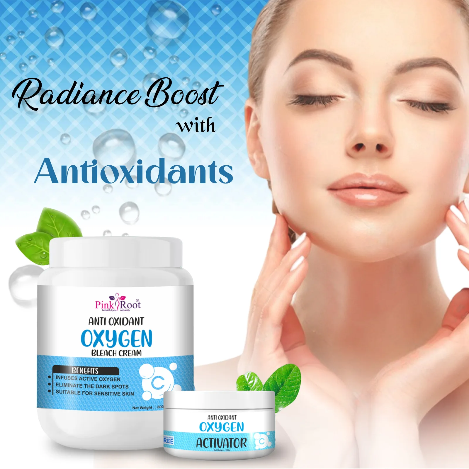 Pink Root Anti Oxidant Oxygen Bleach Cream with Activator 1Kg, helps in oxidising skin, reduces redness, acne & pimples view 5