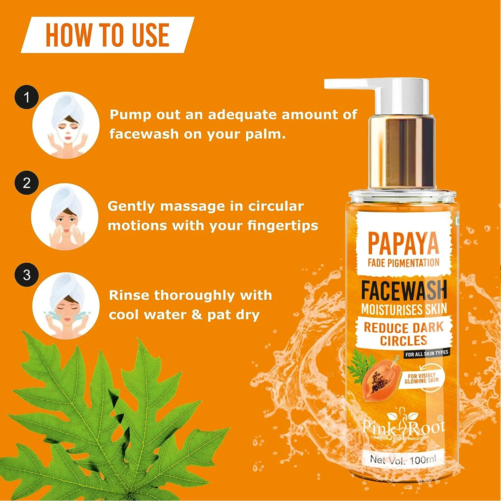 Pink Root Papaya Tan Removal Face Wash 100ml - Face Wash with Vitamin C, Papaya and Lemon For Dark Spot Reduction and clear Skin- Face Wash view 4