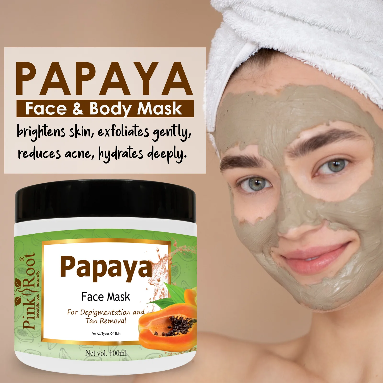 Pink Root Papaya Mask Enriched with papaya extract 100ml, for Skin Brightening, Skin Hydration, Deep Cleansing, Skin Brightening, Moisturization & Nourishment view 3