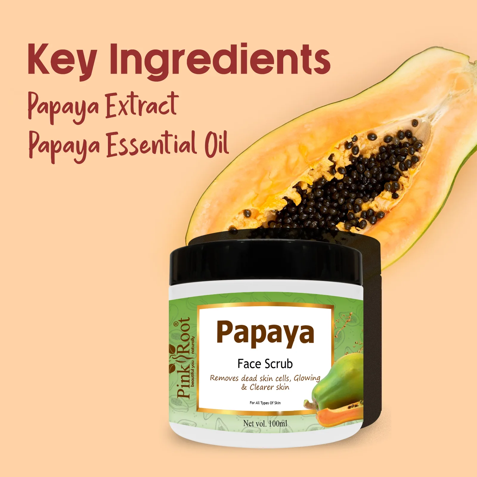 Pink Root Papaya Scrub Enriched with Papaya Extract, Vitamin E, Glycrine, & Aloe Vera for Tan Removal & Brighter Skin(100ml) view 4