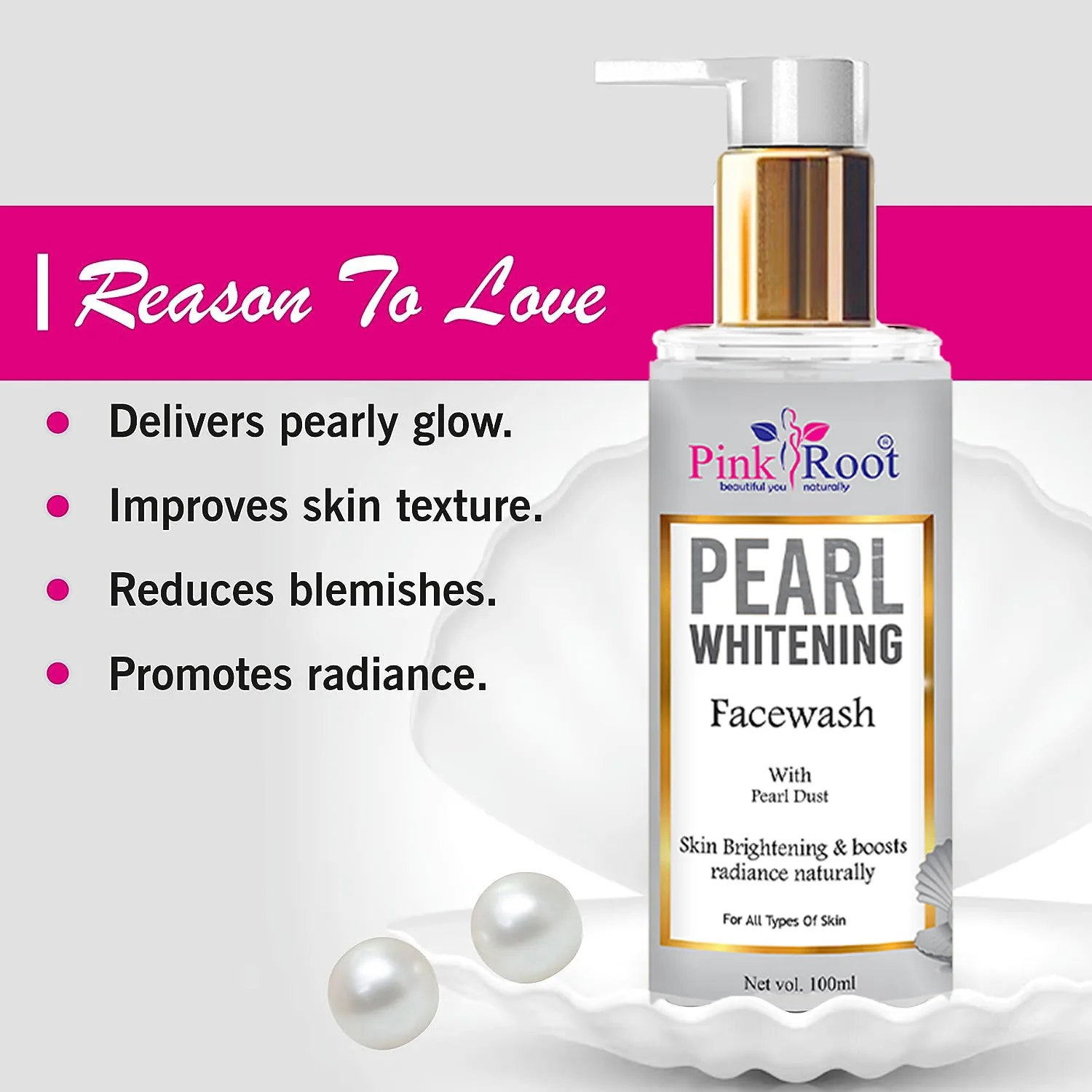 Pink Root Pearl Whitening Face Wash 100ml - Deep Cleansing Skin Whitening Facial Foam, face wash, for all skin types Face Wash view 2