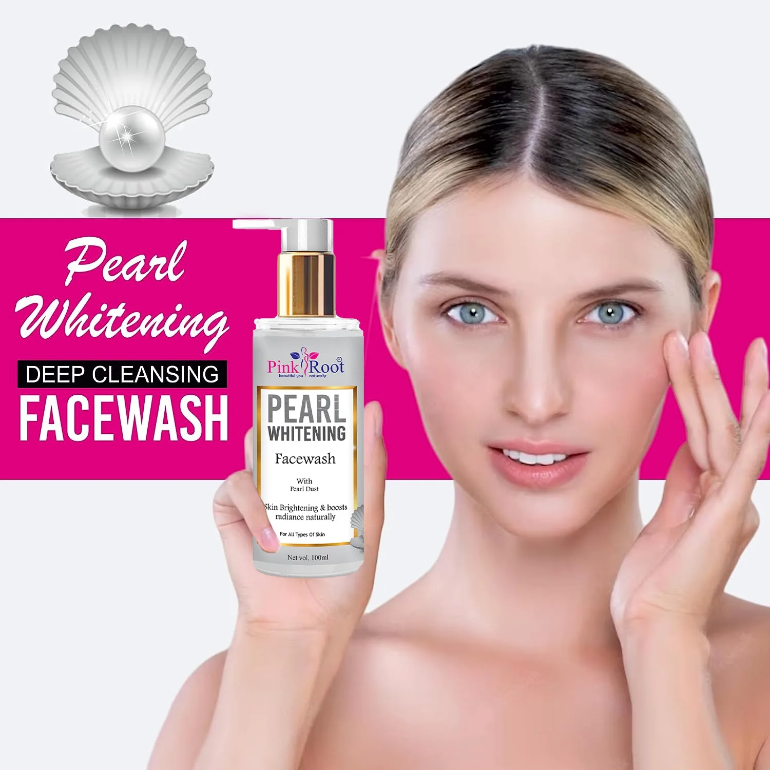 Pink Root Pearl Whitening Face Wash 100ml - Deep Cleansing Skin Whitening Facial Foam, face wash, for all skin types Face Wash view 3