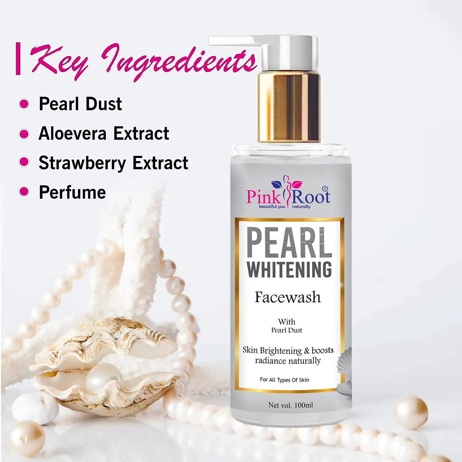 Pink Root Pearl Whitening Face Wash 100ml - Deep Cleansing Skin Whitening Facial Foam, face wash, for all skin types Face Wash view 4