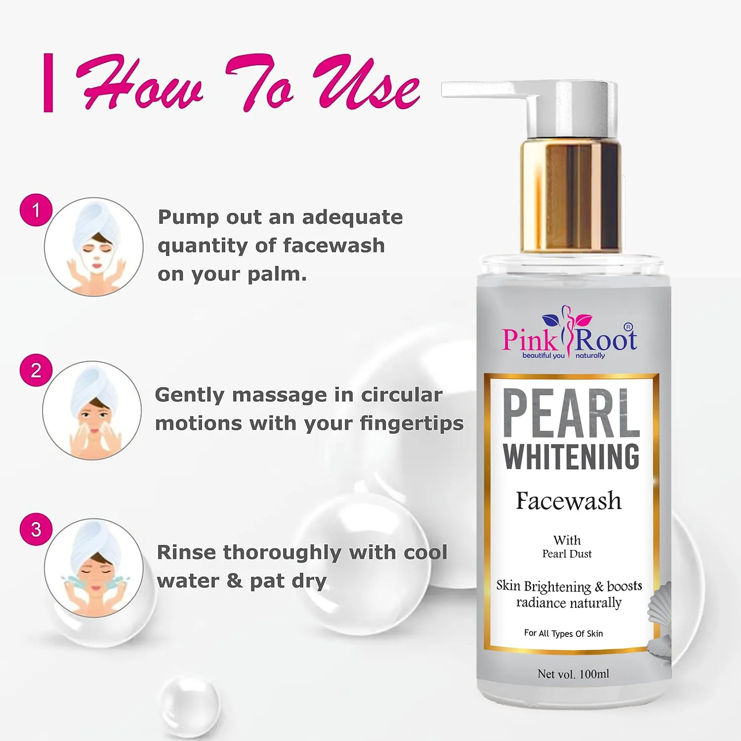 Pink Root Pearl Whitening Face Wash 100ml - Deep Cleansing Skin Whitening Facial Foam, face wash, for all skin types Face Wash view 5