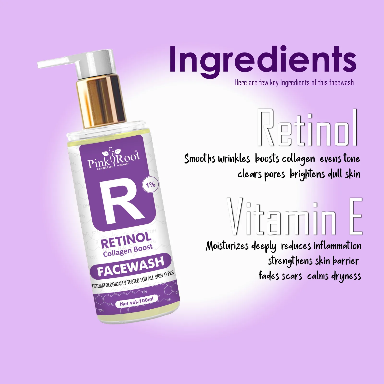 Pink Root Retinol Face Wash (100ml)for Anti-Ageing, Fine Lines & Wrinkles - Men & Women view 4