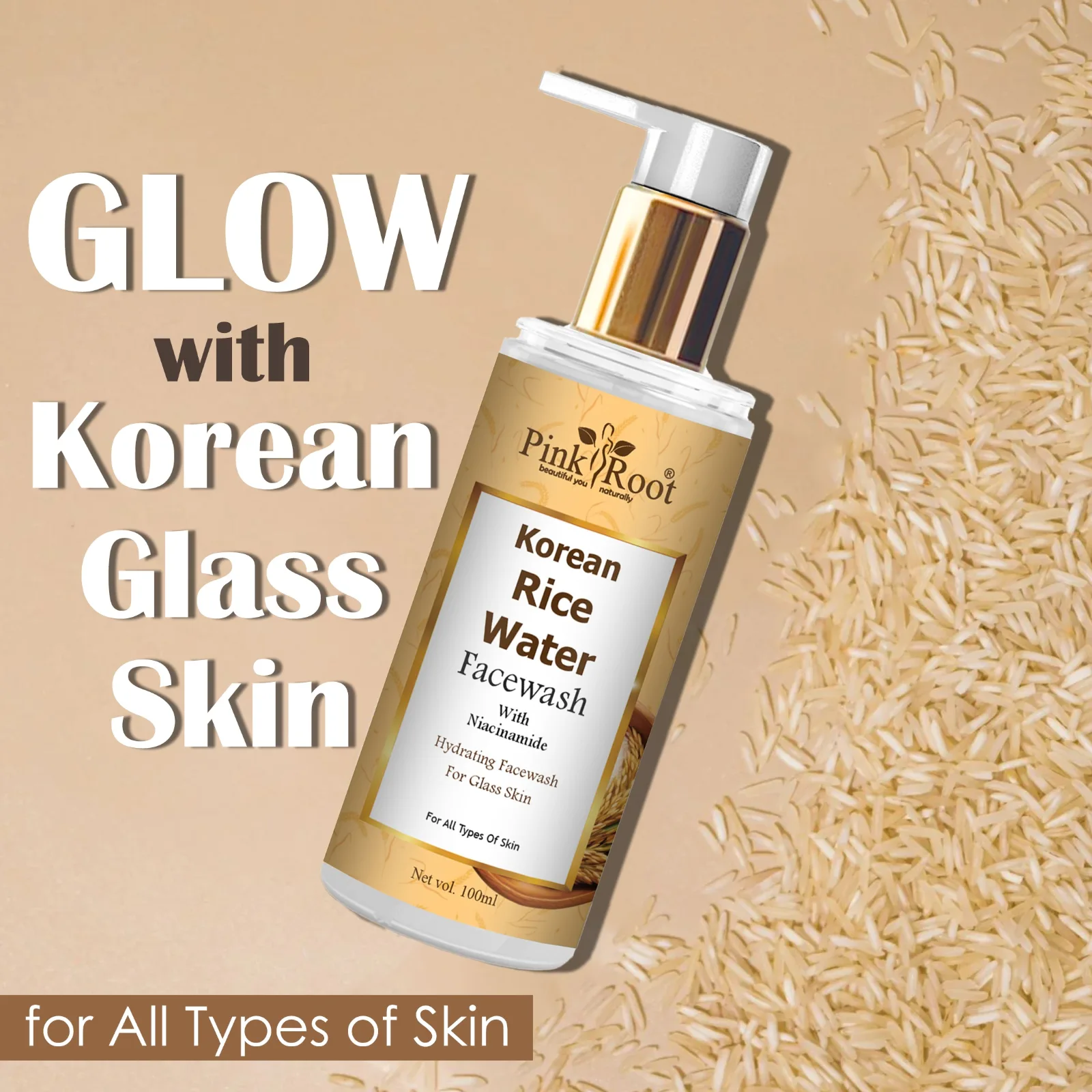 Pink Root Rice Water Face Wash with Niacinamide for Glass Skin 100ml - For Gently Cleanses Skin | Hydrates Skin view 3