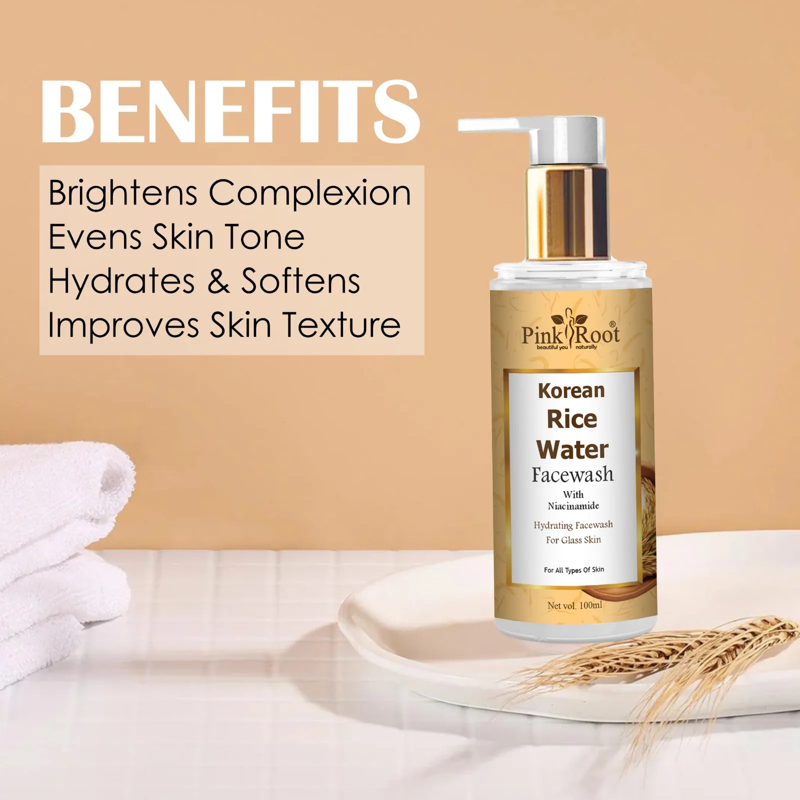 Pink Root Rice Water Face Wash with Niacinamide for Glass Skin 100ml - For Gently Cleanses Skin | Hydrates Skin view 4